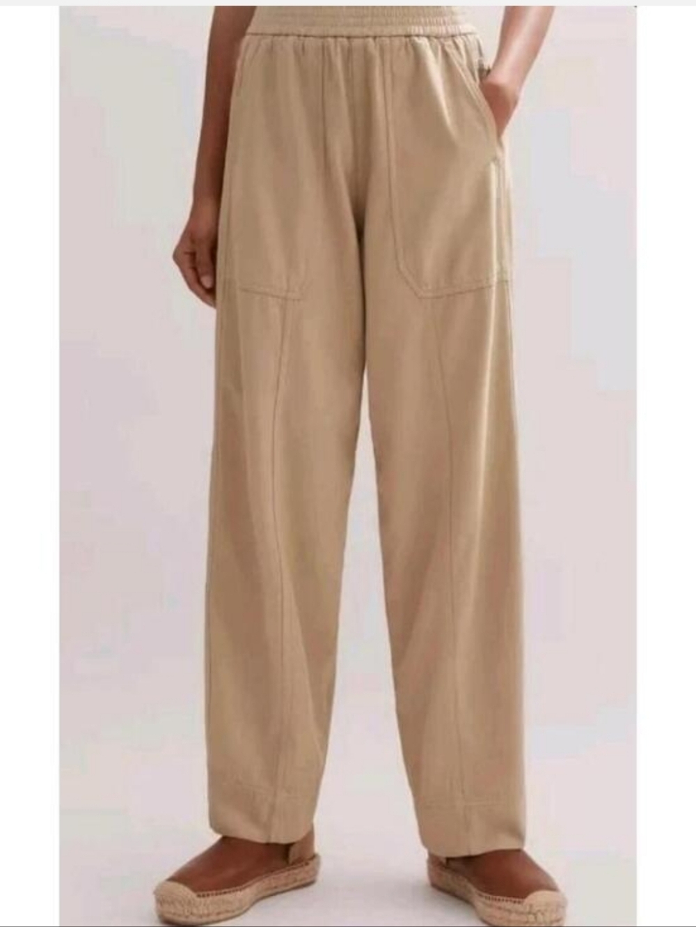 Me + Em Pull On Khaki Straight Leg Tan Cotton Trousers Size 10